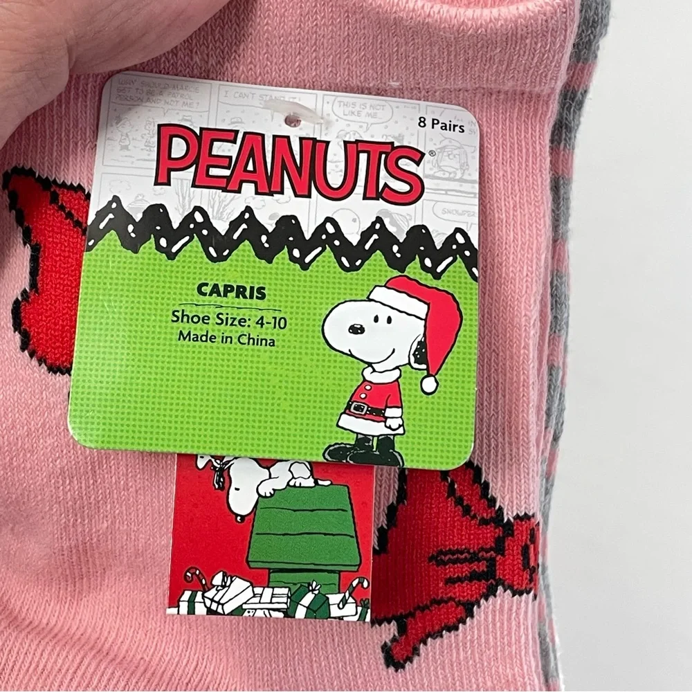 Peanuts Snoopy Women’s Capris Christmas Socks Set of 8 pairs Shoe Sz 4-10 NWT